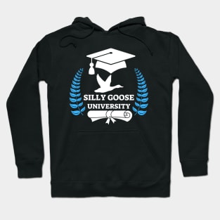 Silly Goose University - Flying Goose White Design With Blue Details Hoodie